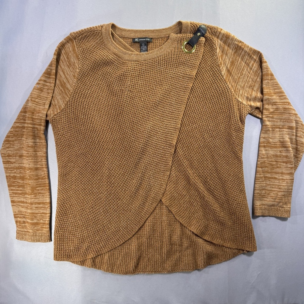 INC International Concepts Womens XXL Crossover Grommet Sweater Cognac Brown